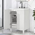 24" Bathroom Vanity with Sink, Modern Bathroom Vanity Cabinet with Two Doors & Storage Rack, Free Standing Single Basin Vanity with Adjustable Shelves, Undermount Ceramic Sink, Solid Wood & MDF, White