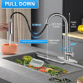 WYRAVIO Kitchen Faucet with Pull Down Sprayer, 304 Stainless Steel Kitchen Sink Faucets with Deck Plate, High Arc Single Handle