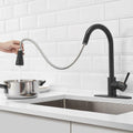 Senlesen Matte Black Single Handle High Arc Pull Out Kitchen Faucet Single Level Stainless Steel Kitchen Sink Faucets with Pull Down Sprayer 360 Rotation with Cover