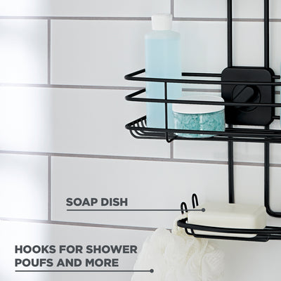 Better Homes & Gardens Rust-Resistant Adjustable Steel Shower Caddy, 2 Shelf, Matte Black