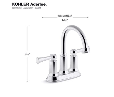 Kohler Aderlee 1.2GPM Center-Set Bathroom Sink Faucet, Polished Chrome