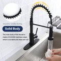 Vesteel Kitchen Sink Faucet , Modern Commercial Matte Black Kitchen Faucet with Pull Down Sprayer, 18/10 Stainless Steel Faucet for Kitchen Sink 1 or 3 Hole, with Deck Plate