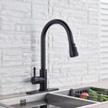 Senlesen Matte Black Single Handle High Arc Pull Out Kitchen Faucet Single Level Stainless Steel Kitchen Sink Faucets with Pull Down Sprayer 360 Rotation with Cover