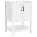 Alden Design 34" Wooden Bathroom Cabinet Vanity with Ceramic Vessel Sink, White