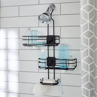 Better Homes & Gardens Rust-Resistant Adjustable Steel Shower Caddy, 2 Shelf, Matte Black