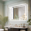 Anti-fog Wall Mounted Lighted Vanity Mirror LED Bathroom Mirror Anti Fog Waterproof,40"x 32" Rectangle Silver