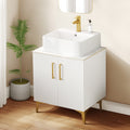 Dextrus Bathroom Vanity with Countertop Sink Combo 24 Inch, Modern Bathroom Storage Cabinet with Drain, White and Gold