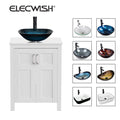 ELECWISH 24 Inches Traditional Bathroom Vanity Set in White Finish, Single Bathroom Vanity with Top and 2-Door Cabinet, Glass Sink Top with Single Faucet Hole