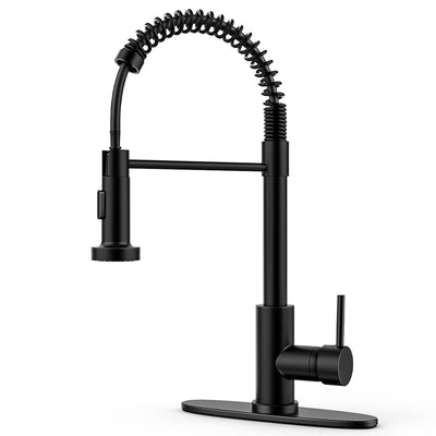 Kitchen Faucet with Pull Down Sprayer, Single Handle Pull Out Spring Sink Faucets for 1 or 3 Hole, Brushed Nickel, Dual Function RV Stainless Steel Kitchen Faucets with Water Lines(Matte Black)