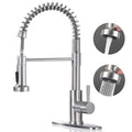 PHANCIR Kitchen Faucet with Pull Down Sprayer, Brushed Nickel Commercial Spring Kitchen Sink Single Handle Pull Out Sink Faucets with Deck Plate Suit to 1 or 3 Holes