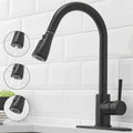 Senlesen Matte Black Single Handle High Arc Pull Out Kitchen Faucet Single Level Stainless Steel Kitchen Sink Faucets with Pull Down Sprayer 360 Rotation with Cover