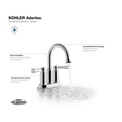 Kohler Aderlee 1.2GPM Center-Set Bathroom Sink Faucet, Polished Chrome