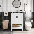 Alden Design 34" Wooden Bathroom Cabinet Vanity with Ceramic Vessel Sink, White