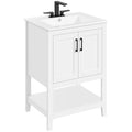 Alden Design 34" Wooden Bathroom Cabinet Vanity with Ceramic Vessel Sink, White